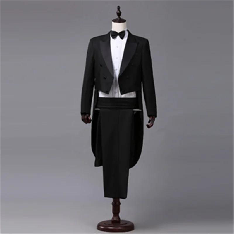 Veste de costume classique pour homme, style moderne blanc et noir, avec queue-de-pie, pour chanteur