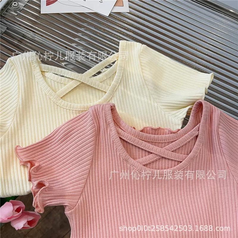 Filles T-Shirt été enfants à manches courtes mince doux hauts Simple couleur unie décontracté enfant