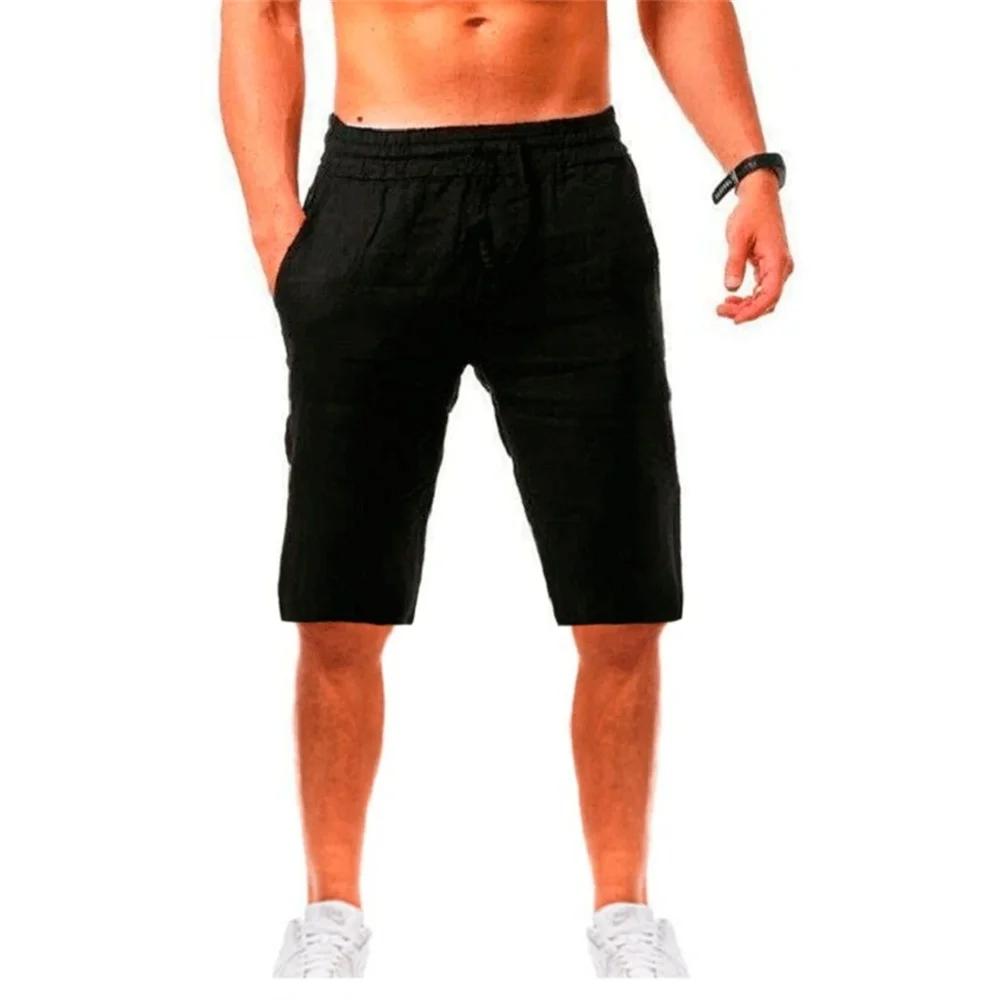 Nouveaux hommes coton lin Shorts pantalon mâle été respirant couleur unie lin pantalon Fitness Stree