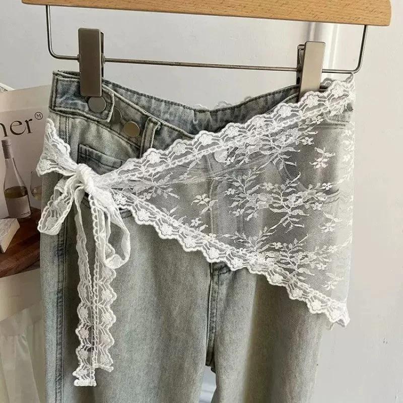 Ceinture brodée en dentelle de Style coréen, avec écharpe détachable, accessoire de superposition po