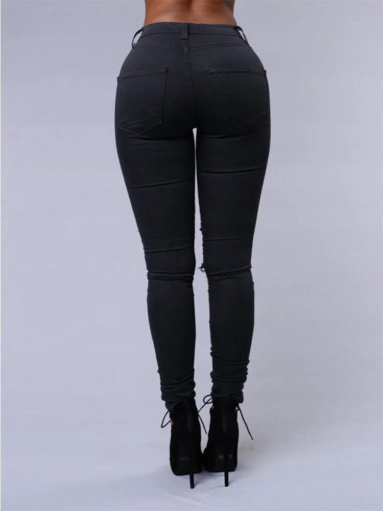 Jean polyvalent de couleur unie pour femmes, pantalon crayon ajouré européen et américain, coupe cin