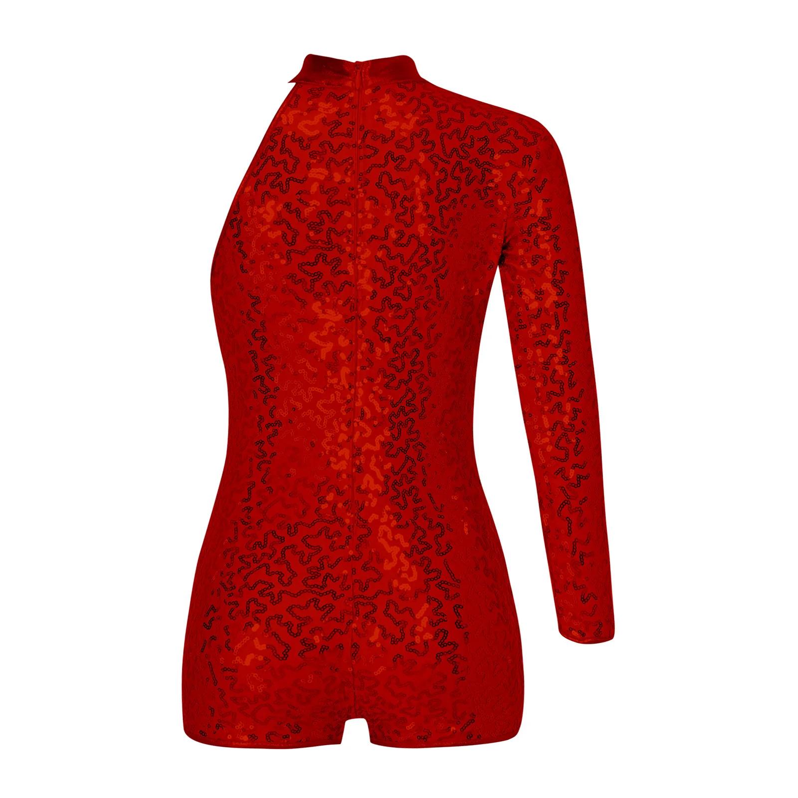 Justaucorps gymnastique filles asymétrique - Combinaison paillettes danse ballet et biketard