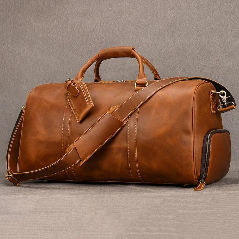 Sac de voyage en cuir de vachette de haute qualité pour homme, sac de week-end en cuir véritable pou