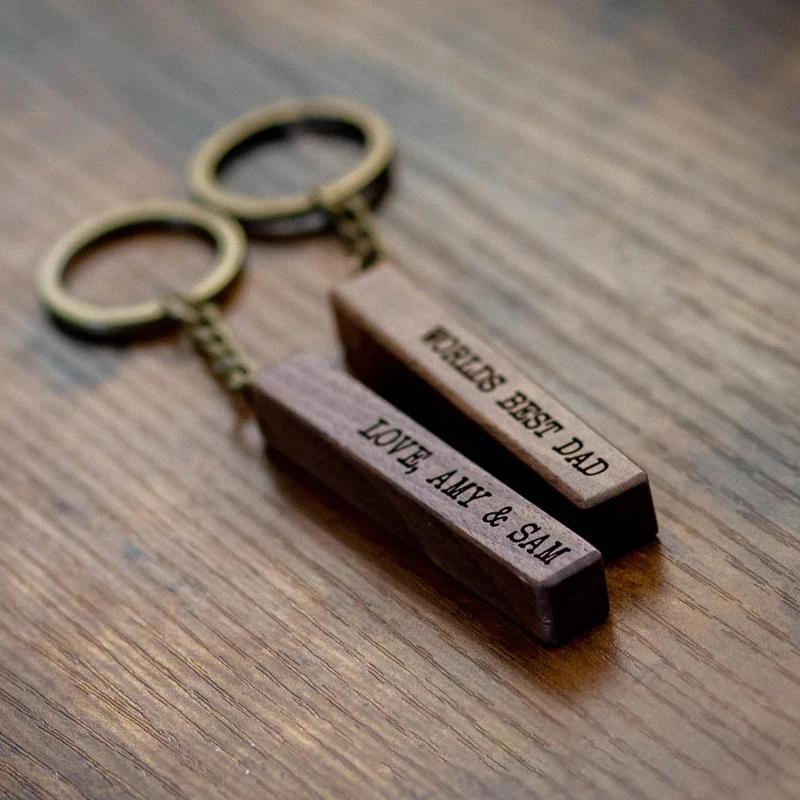 Porte-clés en noyer vierge en bois, 5 pièces, avec bracelet en cuir, porte-clés en bois inachevé pou