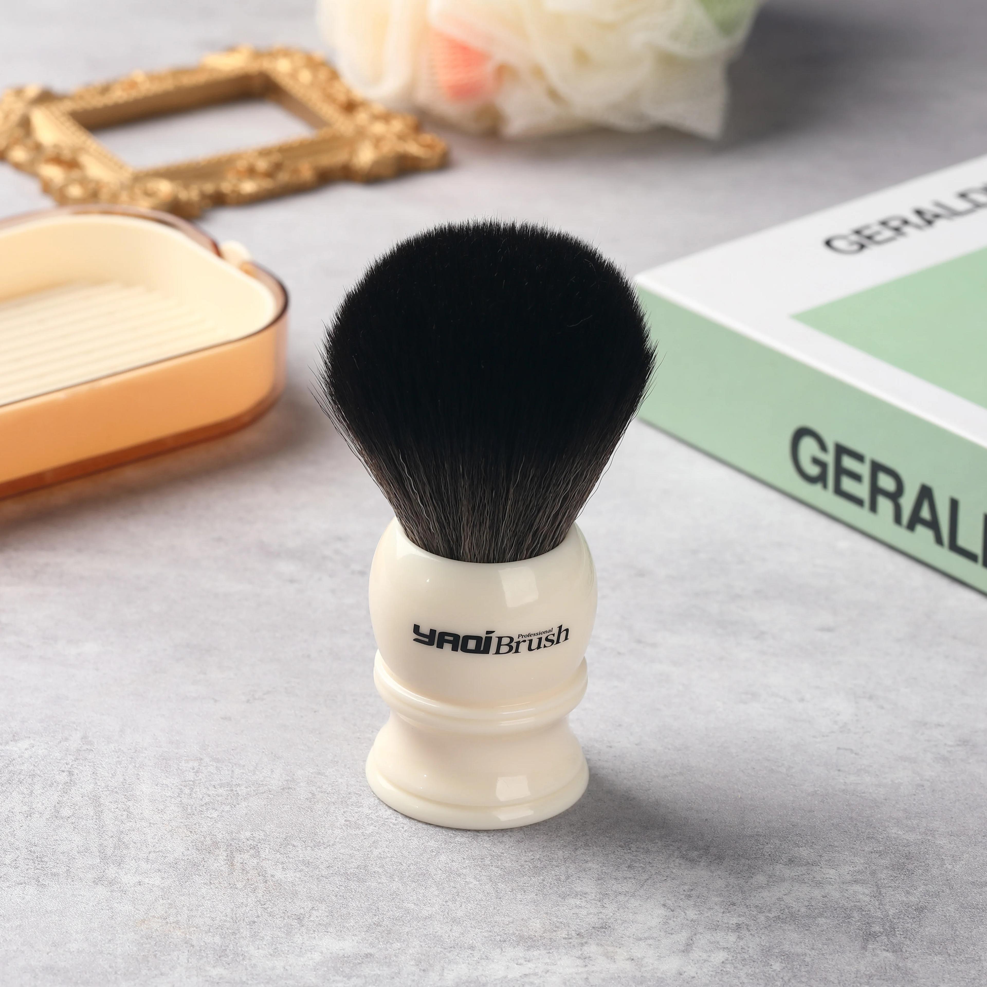 Yaqi – brosse à poils synthétiques, 30mm, avec poignée blanche et nœud noir, pour rasage