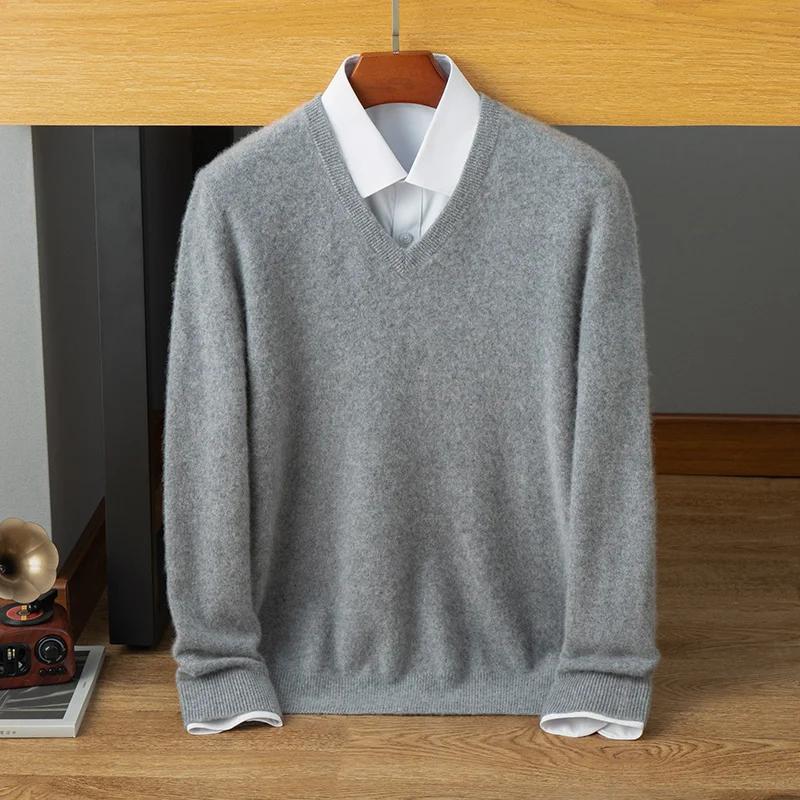 Pull en cachemire pur pour hommes, 100%, business décontracté, couleur unie, tricoté, ample, col en 