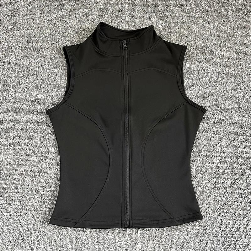 Haut de Sport sans manches pour femmes, coupe cintrée, séchage rapide, col montant élastique, vêteme