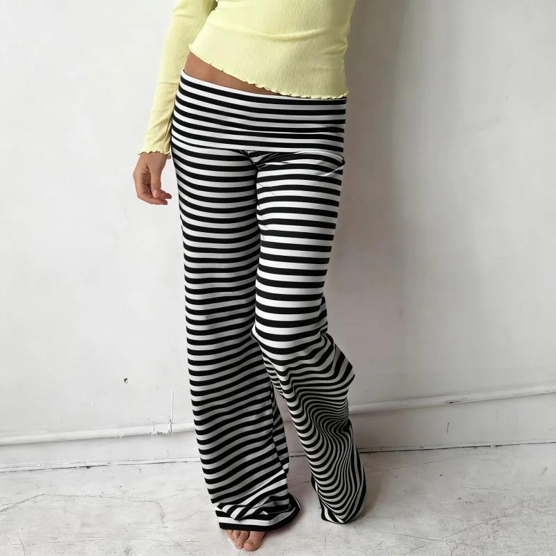 Pantalon de pyjama décontracté pour femme rayé taille basse pantalon de salon taille élastique cordo