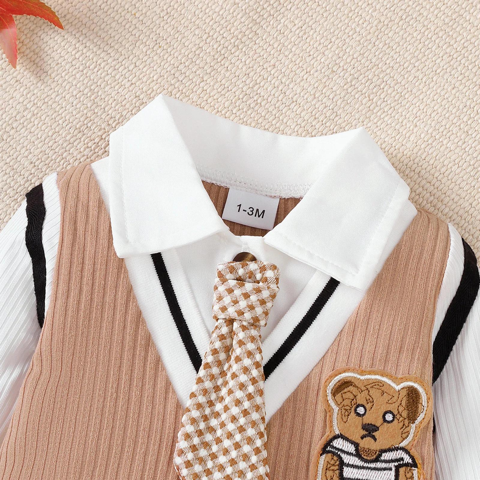 Combinaison pour bébé garçon, petit homme, ours en peluche de dessin animé, manches longues, Costume
