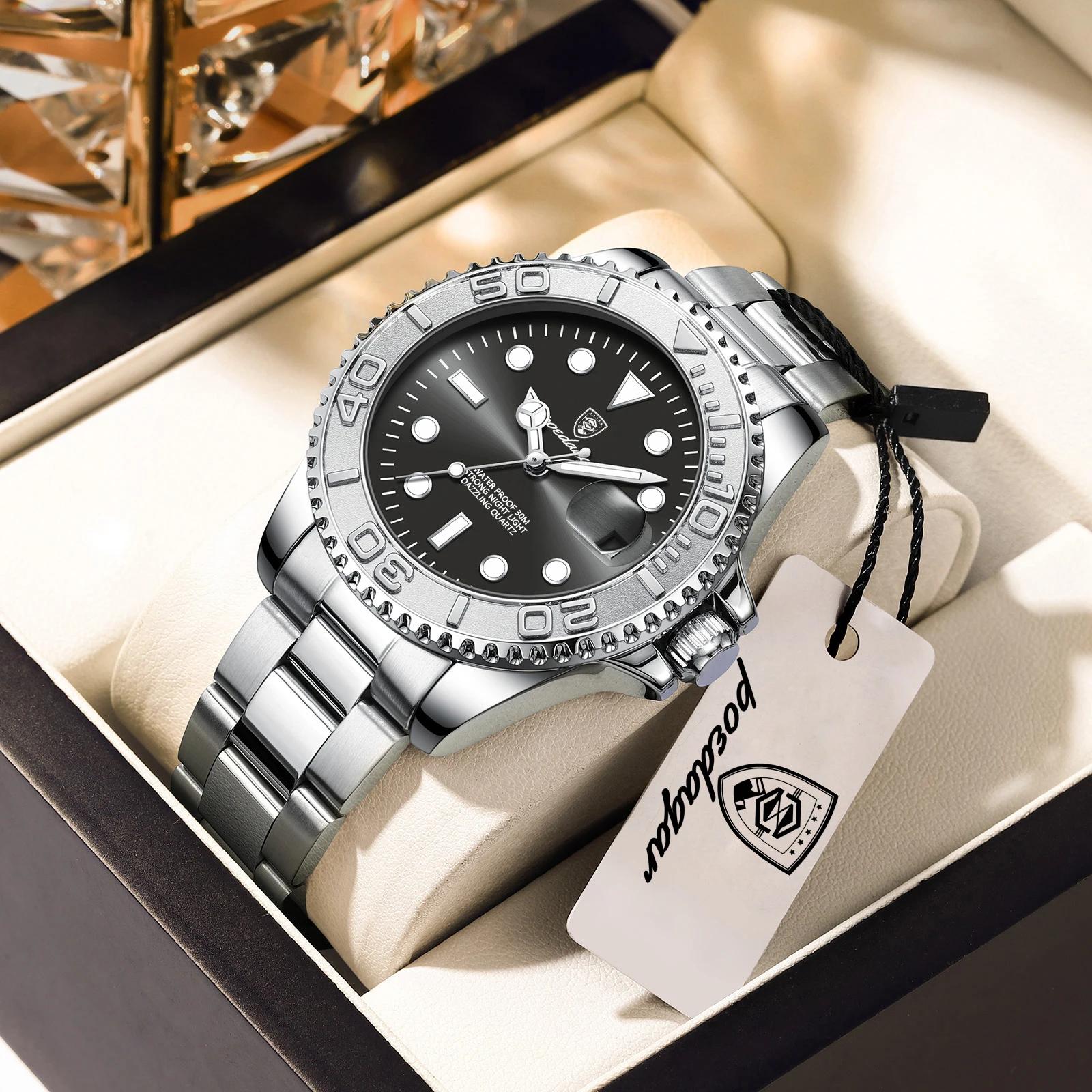 POEDAGAR haut de gamme homme montre étanche lumineux Date hommes montre en acier inoxydable mâle hor