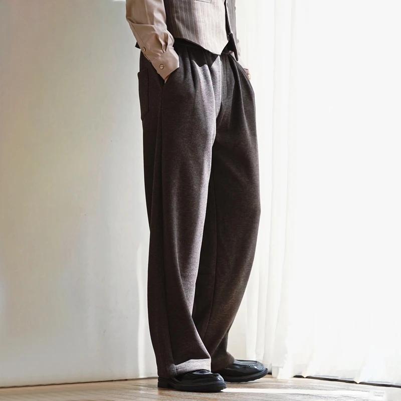 Pantalon à jambes larges pour hommes, 100% laine mérinos, chaud, doux, couleur unie, automne hiver, 