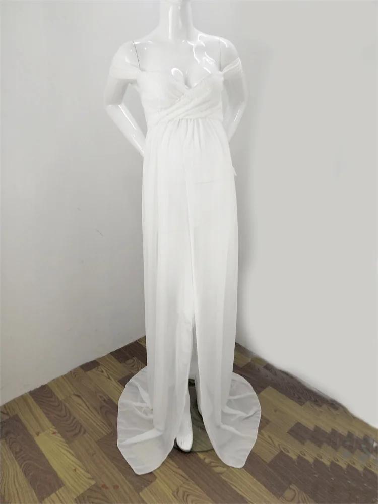 Maternité dentelle mousseline de soie épissage avant fendu robe été Sexy Photo femmes enceintes bébé