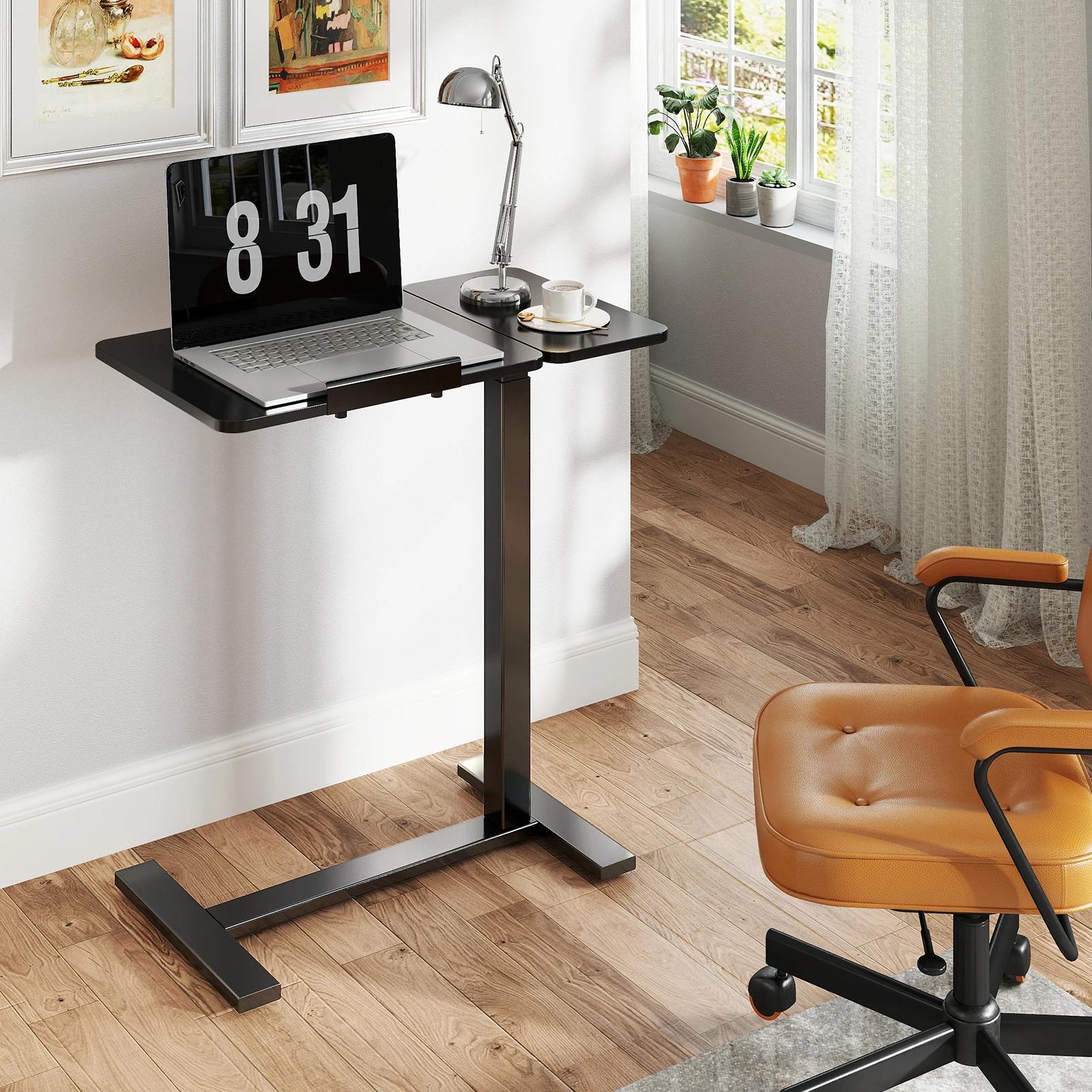 JHK Bureau de chevet rabattable avec roulettes et plateau inclinable, hauteur réglable, table de lit