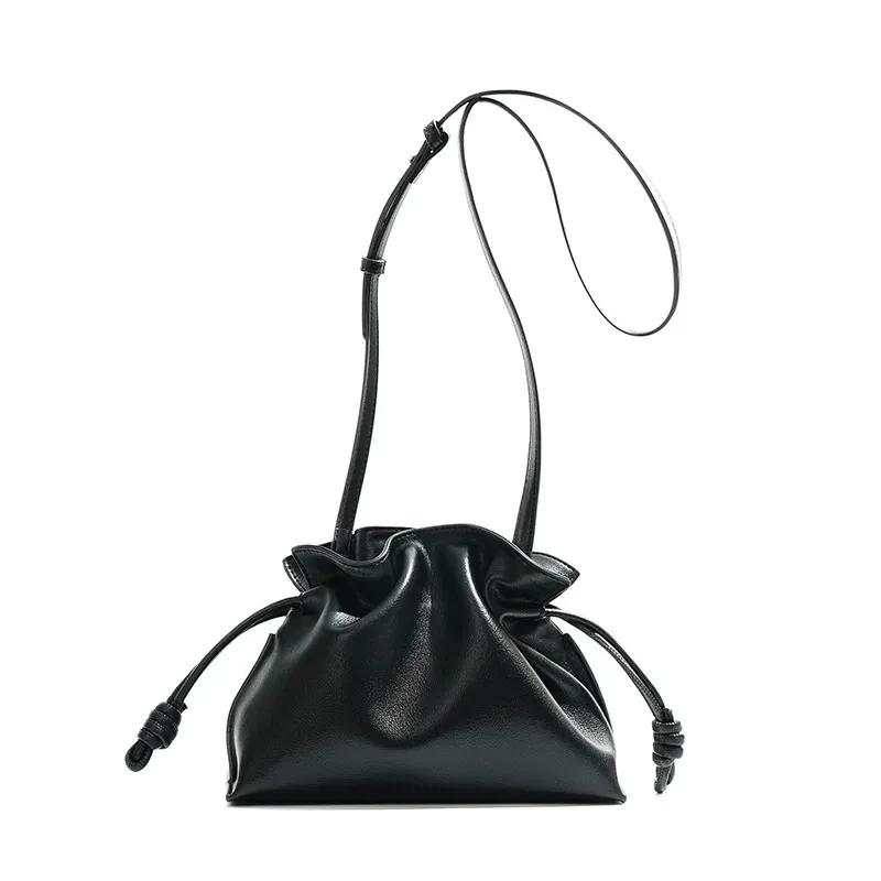 Sac classique en cuir véritable pour femmes, sac à main en cuir de vache, sac à bandoulière à cordon