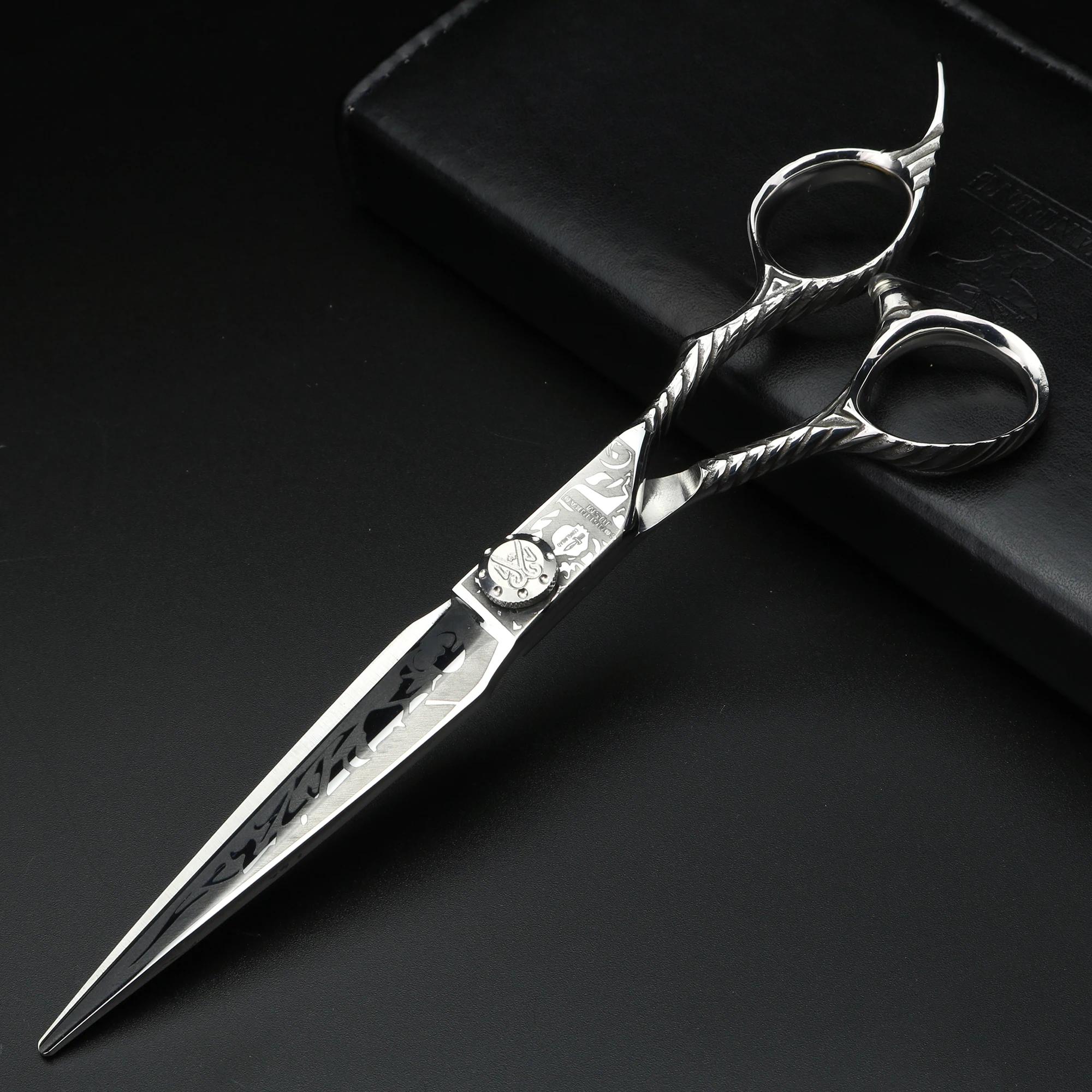 Ciseaux de tatouage de cheveux de 7 pouces, ciseaux de coupe japonais 440C, ciseaux professionnels d