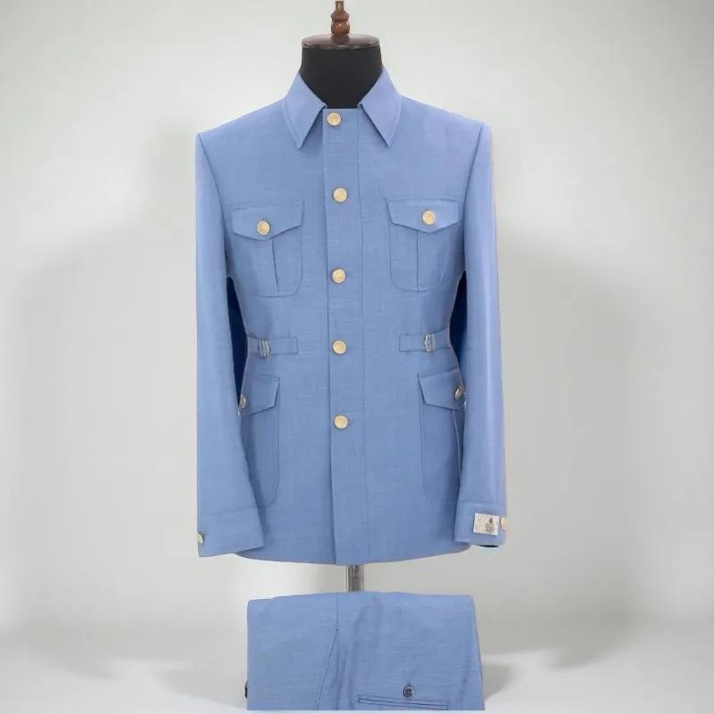 Costumes Safari pour hommes avec col montant, simple boutonnage, smoking formel pour mariage, soirée
