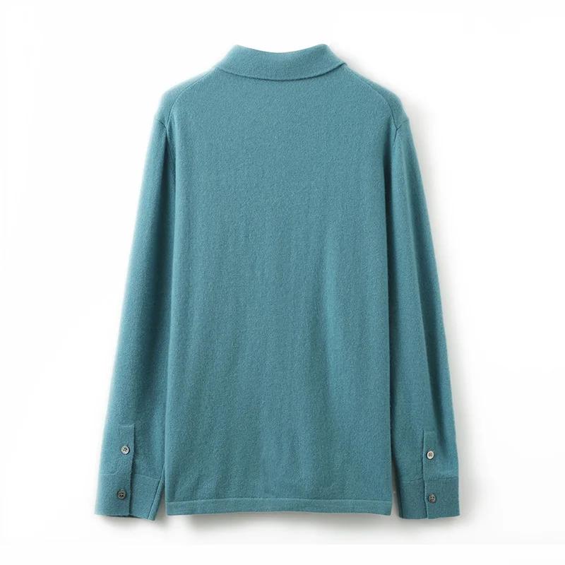 Cardigan tricoté en cachemire pour homme, couleur unie, manches longues, col POLO, veste décontracté