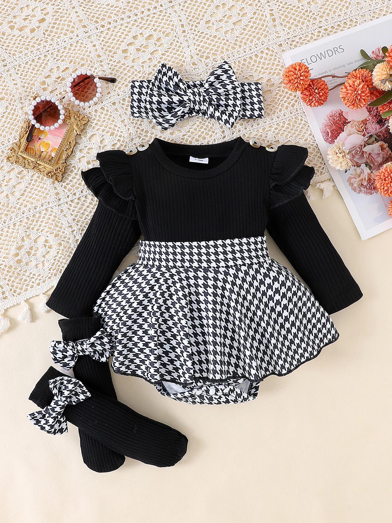 2 pièces en automne, bébés filles âgés de 0 à 1 ans, haut noir confortable, doux et mignon + jupe pi
