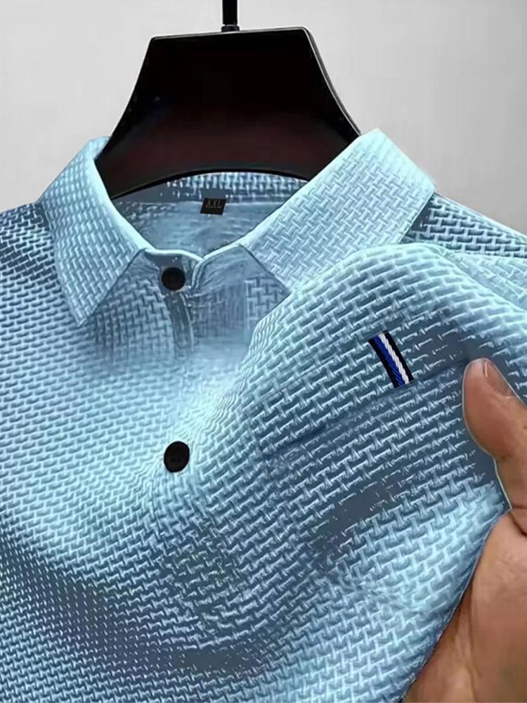 POLO d'été avec poche à revers en soie glacée, T-shirt à manches courtes pour hommes, haut de vêteme