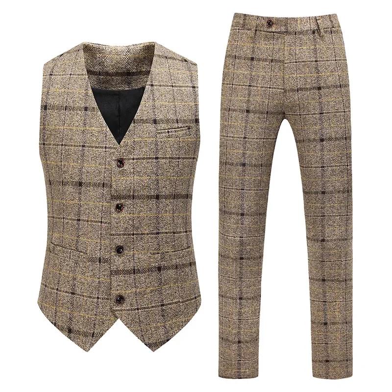 Blazer et pantalon en lin à carreaux pour hommes, mode masculine, affaires, gentleman, mariage, déco