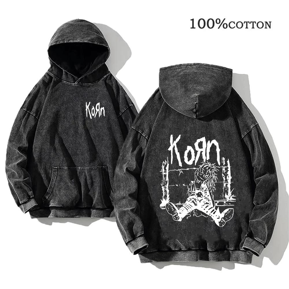 Korn Rock Band World Tour sweats à capuche Vintage lavé hommes sweats coton Hip Hop Streetwear pull 
