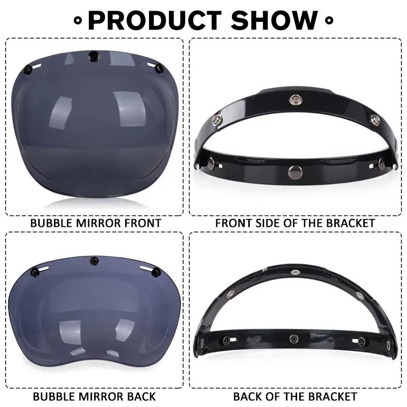 Casque de moto à miroir à bulles authentique, Type à trois boutons, lentilles de casque de Style rét