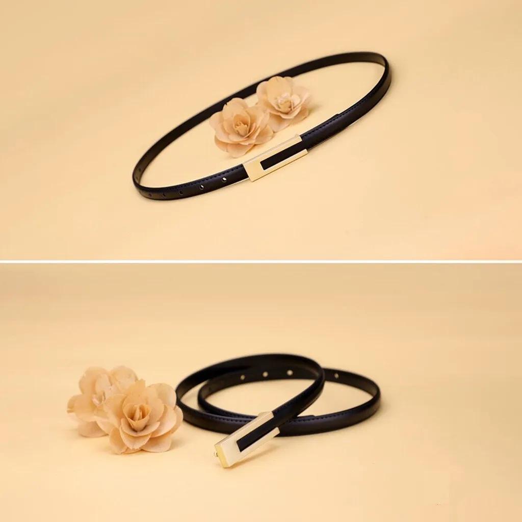 Femmes coréennes à la mode en cuir PU mince sangle de taille accessoires en métal ceinture de base f