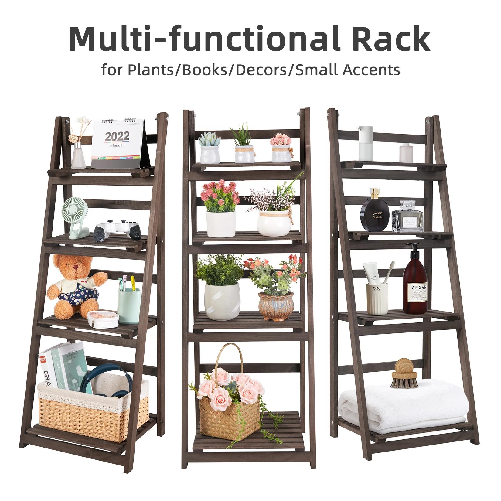 Étagère à fleurs en bois à 4 niveaux, échelle de rangement pour l'intérieur et l'extérieur