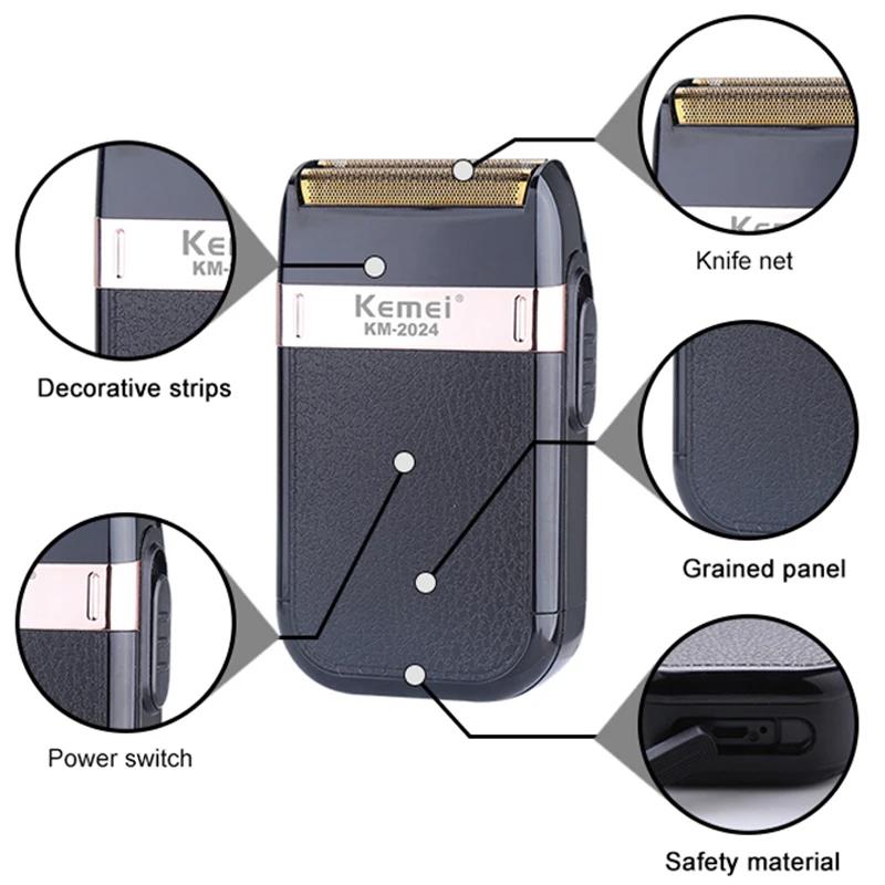 Kemei rasoir électrique pour hommes à la mode hommes coque en cuir étanche Rechargeable professionne