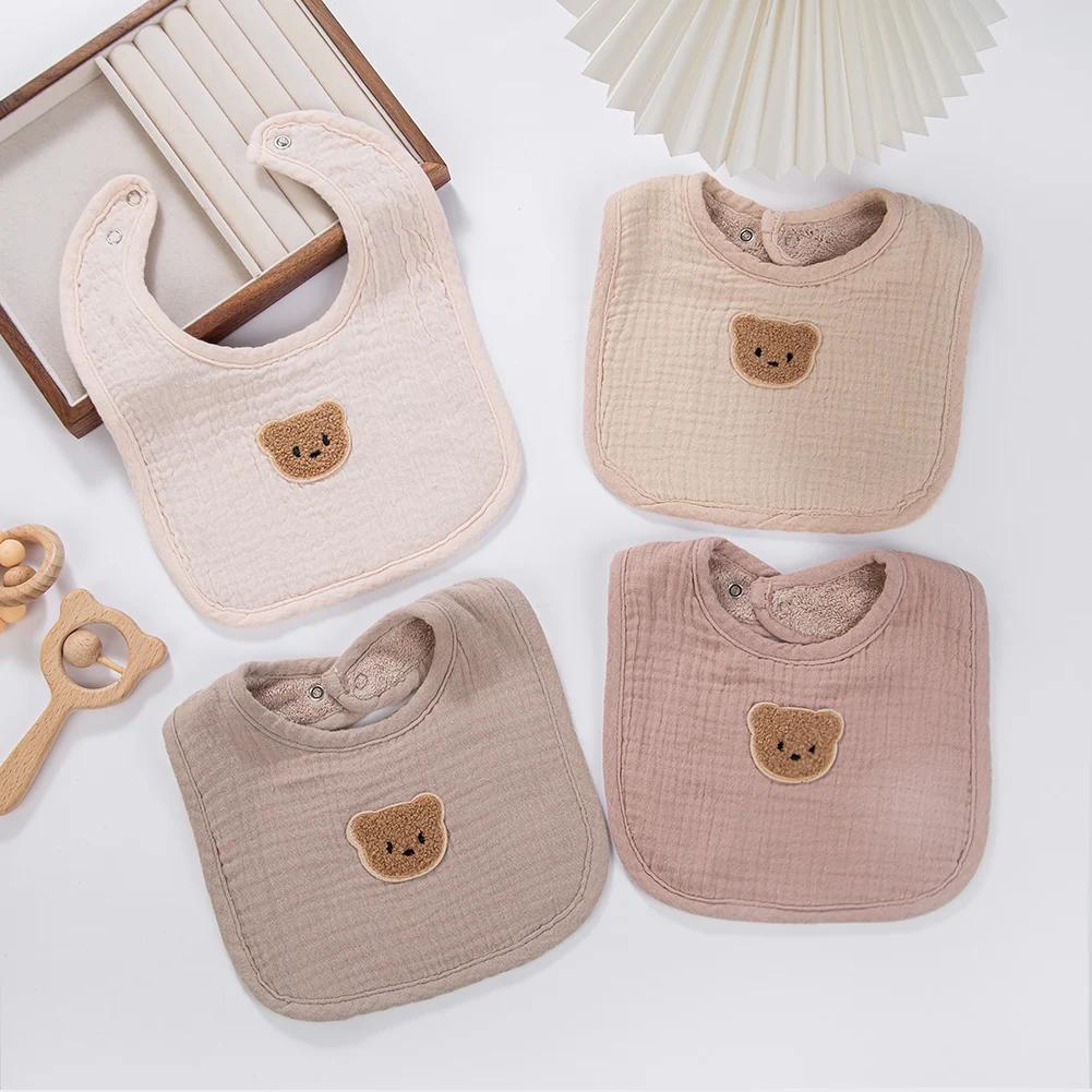 Bavoirs en mousseline de coton pour bébé, ours mignon, serviette de salive, poches absorbantes en U,
