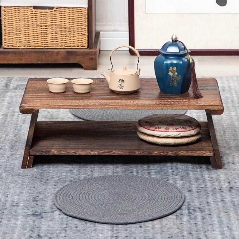 Table à thé japonaise en bois massif, Tatami, basse, balcon bas, bureau au sol de Style Zen, meubles