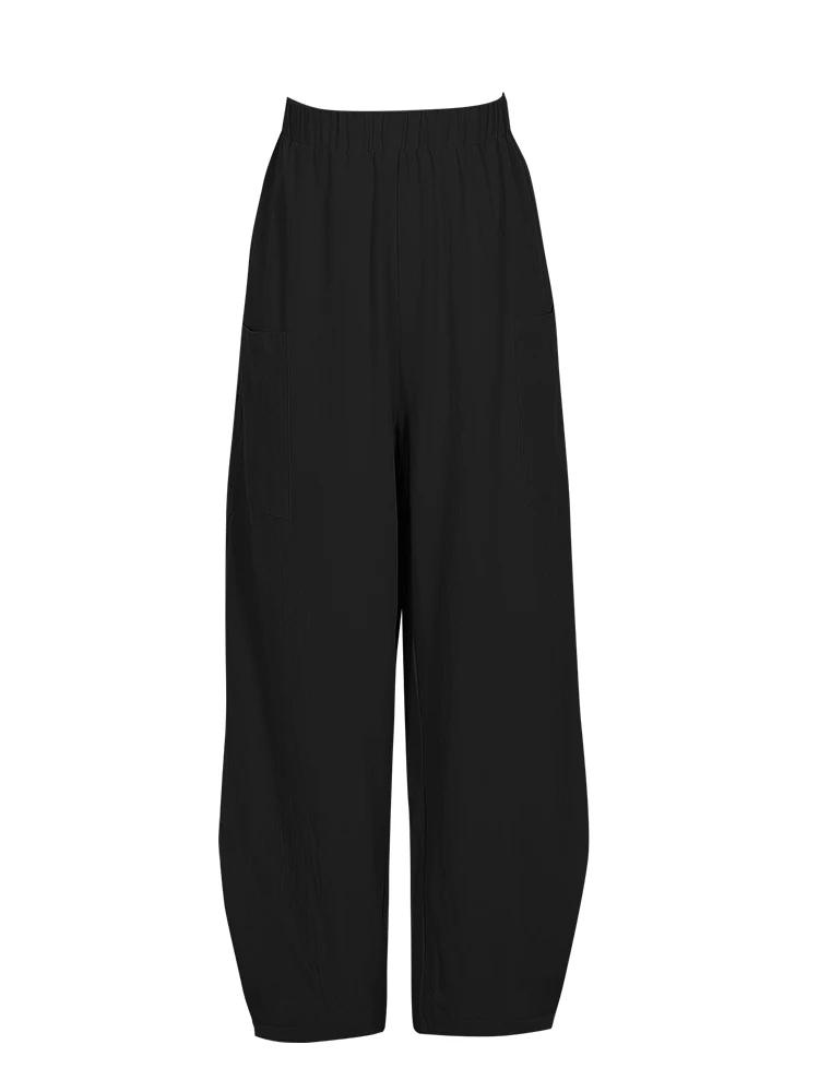 Pantalons Harem en Coton-Lin pour Femmes Grande Taille Pantalons Décontractés à Coupe Ample Rétro Ta