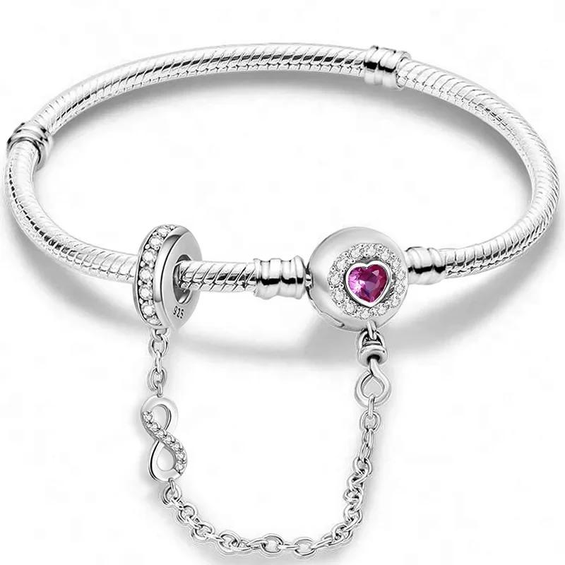Bracelet en argent sterling 925 personnalisé, simple, en forme de cœur, à griffes, pour la fabricati