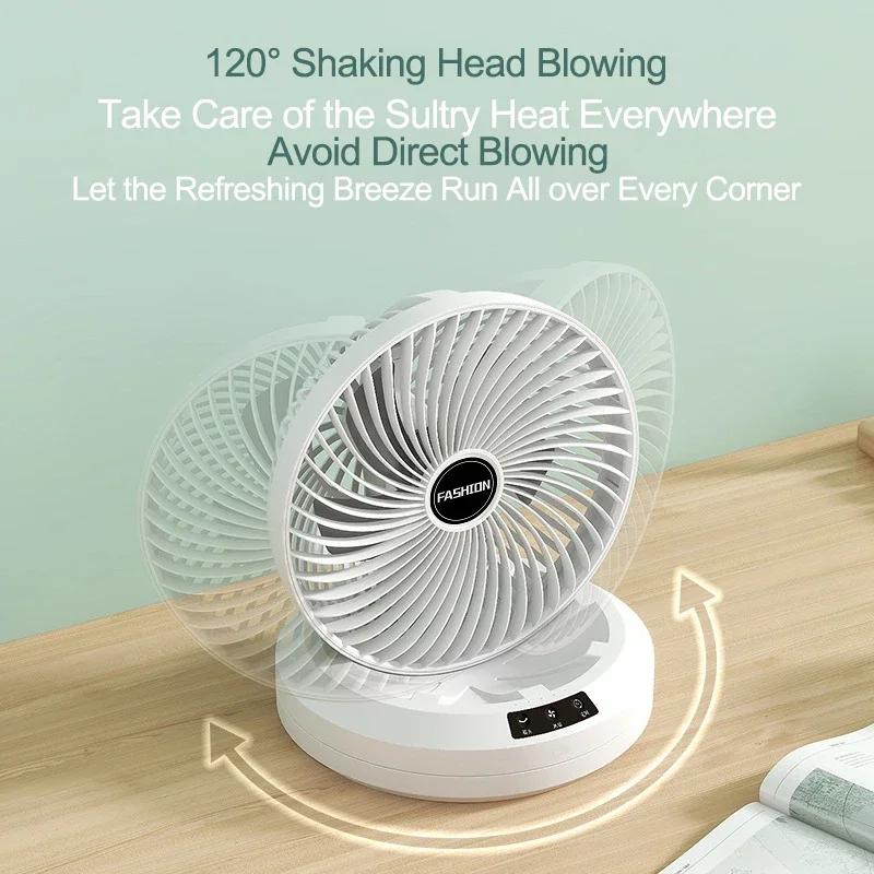 Nouveau ventilateur de bureau pliable à tête oscillante, ventilateur électrique rechargeable portabl