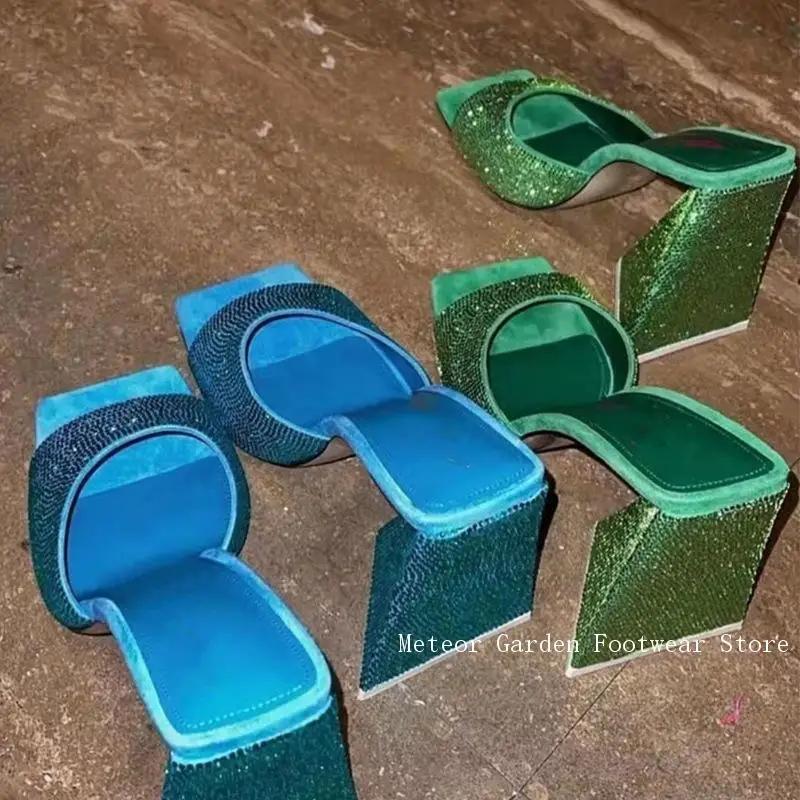 Sandales à talons hauts avec strass scintillants pour femmes, chaussures de soirée Sexy, bout Triang