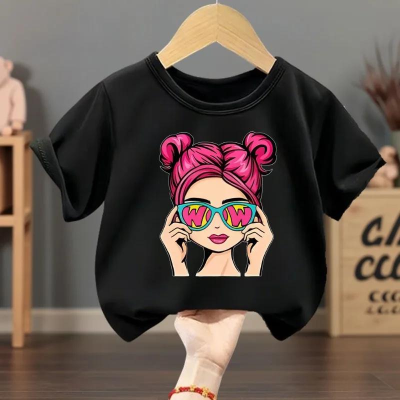T-shirts décontractés d'été pour filles, hauts imprimés à manches courtes pour enfants, respirants e