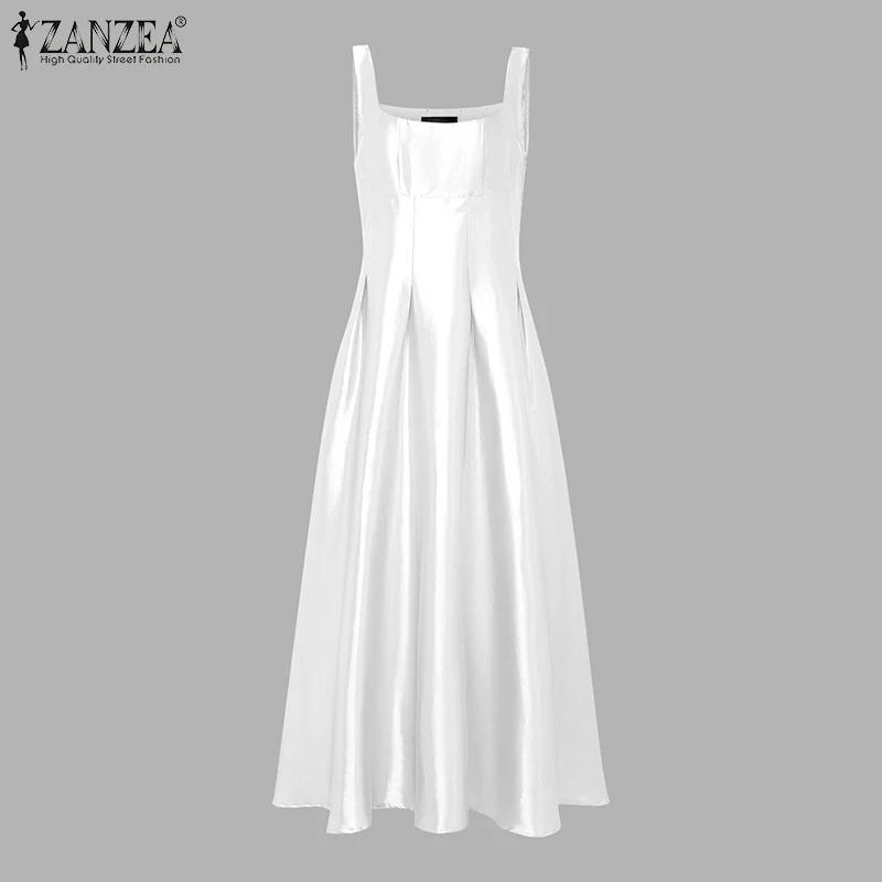 ZANZEA – robe longue élégante en Satin blanc pour femmes, robe de soirée Cocktail pour invitées de m