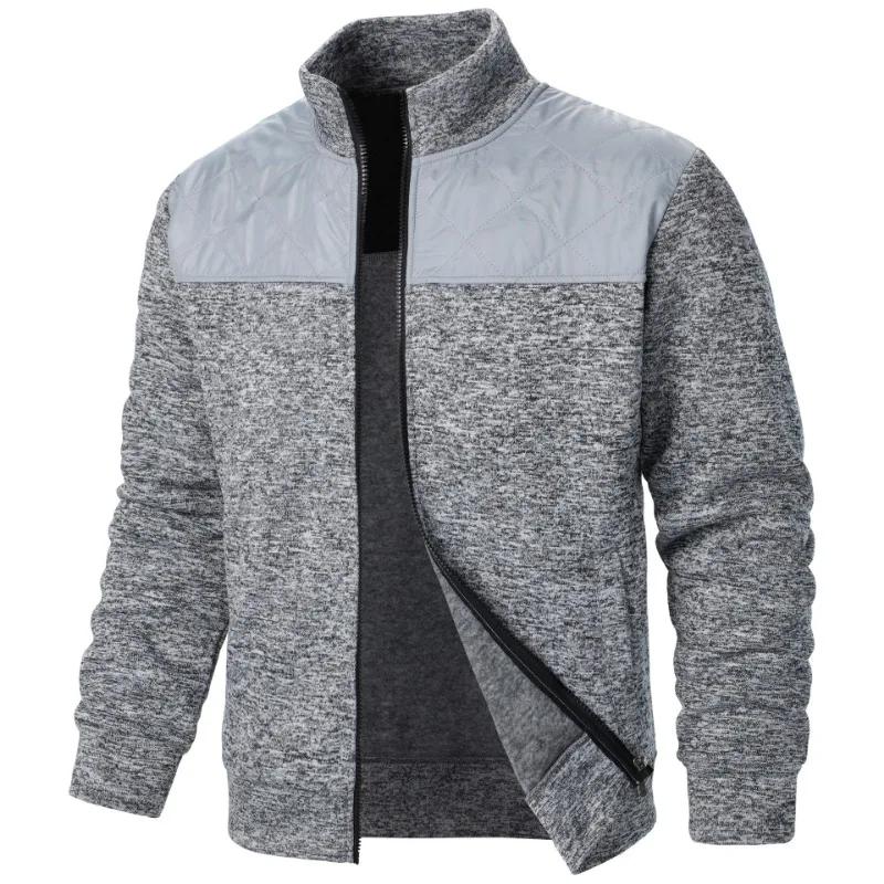 Sweat-shirt Patchwork pour hommes, veste à col montant, Cardigan ajusté, Streetwear, vêtements de sp
