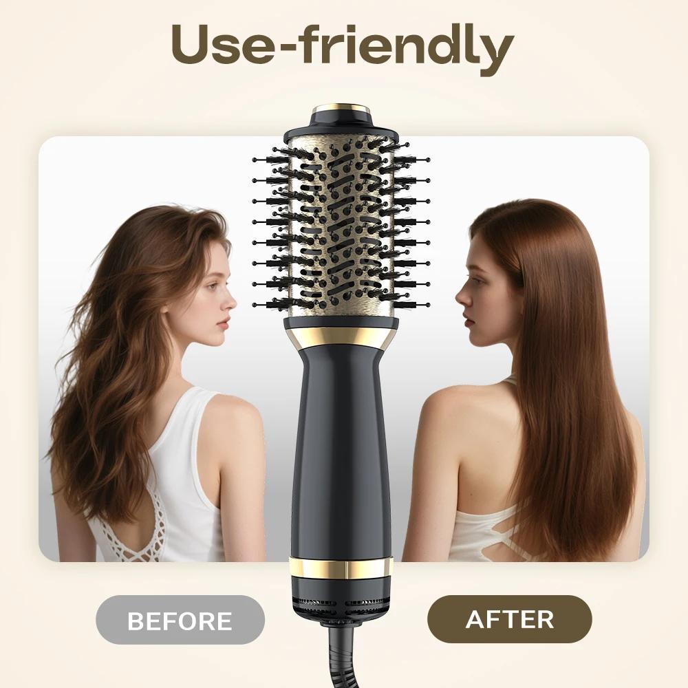 Brosse sèche-cheveux en un, brosse sèche-cheveux 4 en 1 avec seau ovale, mini brosse à air chaud pou