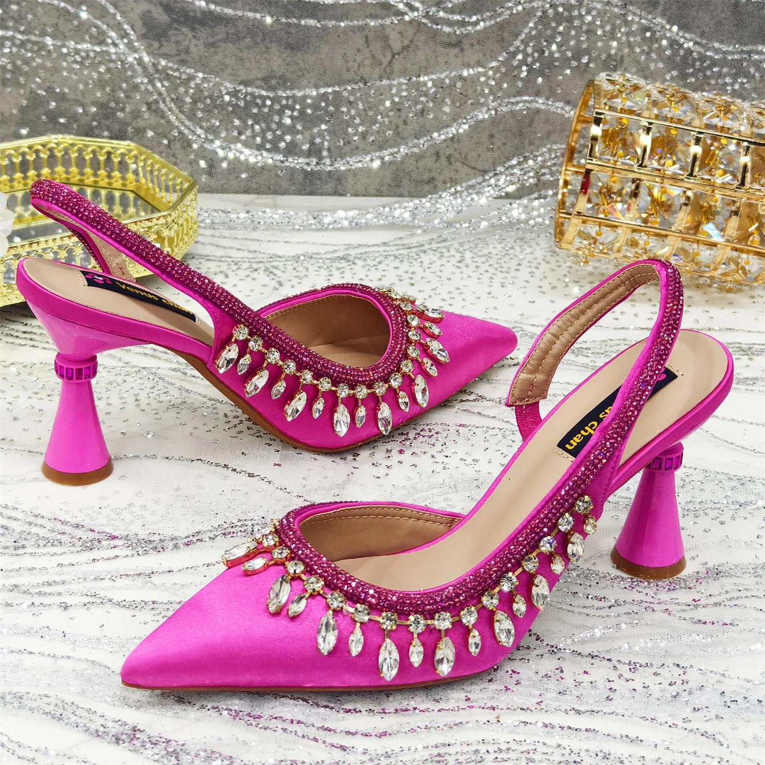 Venus Chan Po-Chaussures à Talons Hauts Pointus pour Femme, Sac à Main de Luxe, Strass, Élégant, Soi
