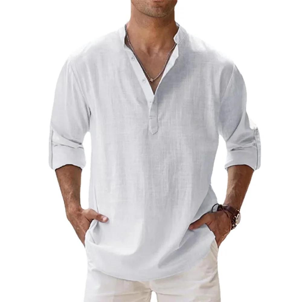Nouvelles chemises en coton et lin pour hommes chemises décontractées légères à manches longues chem