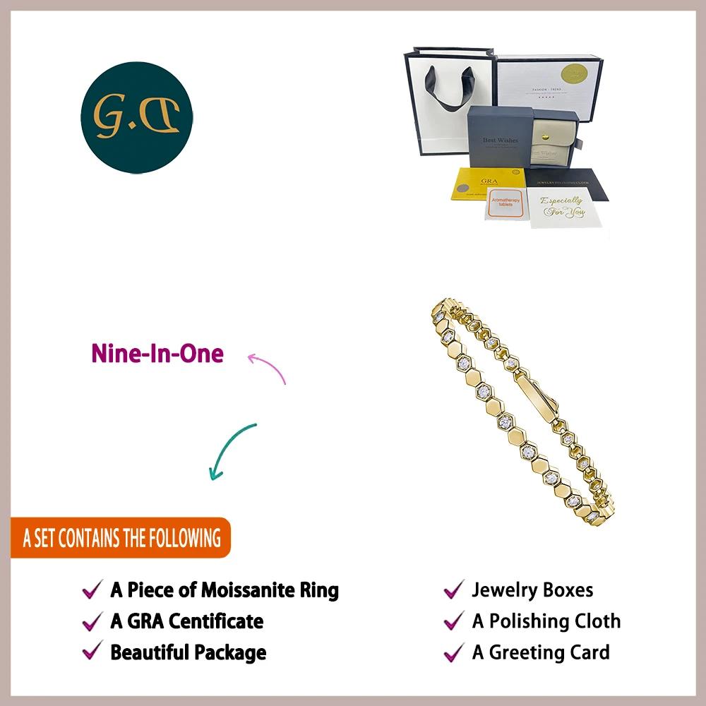 Bracelet de Tennis hexagonal en argent Sterling 925 plaqué or 14K pour femmes, couleur scintillante,