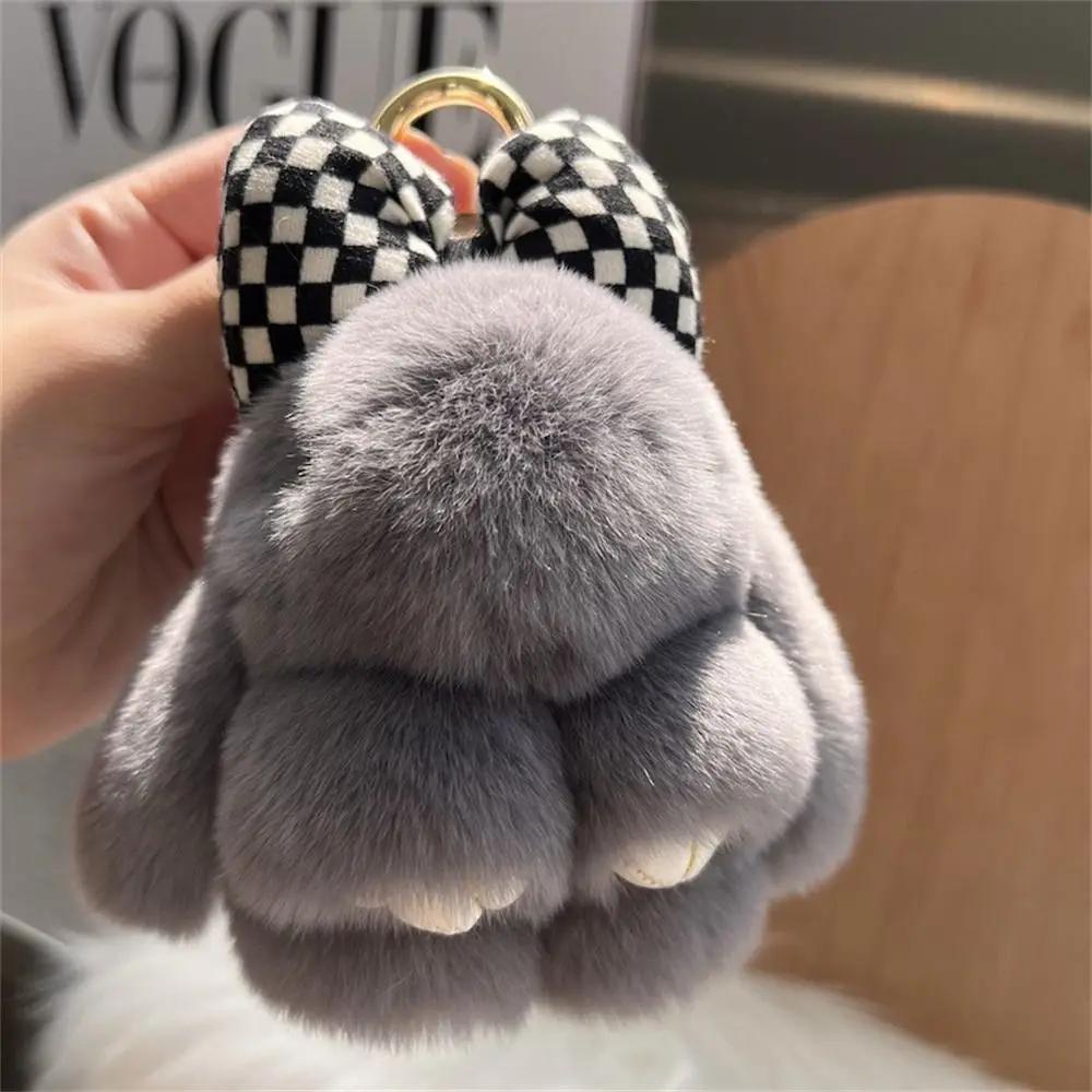 Porte-clés de voiture en peluche, Mini lapin, nœud en cheveux, sangle de sac, Couple de lapin mignon