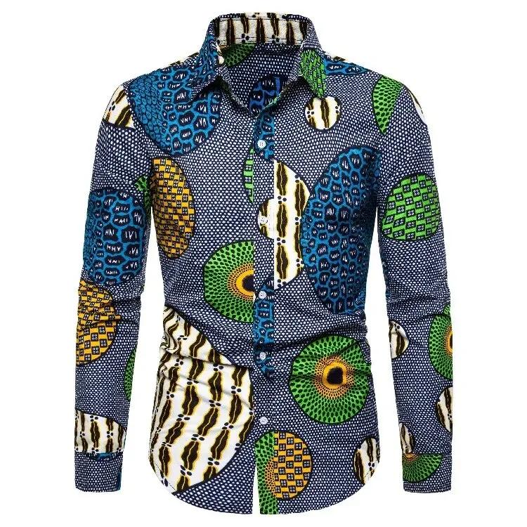 Chemises pour hommes imprimées traditionnelles africaines chemisiers décontractés à simple boutonnag