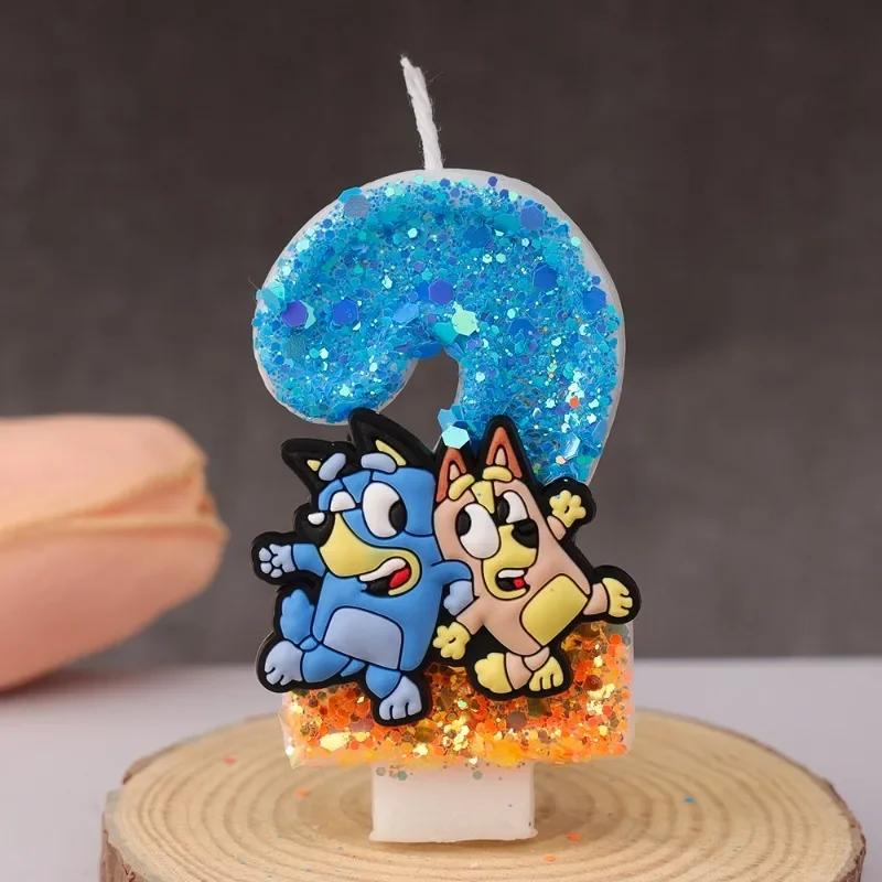 Nouveau 0-9 numéro bleu Bingo Anime bougie mignon 3D personnage de dessin animé gâteau de fête Plug-