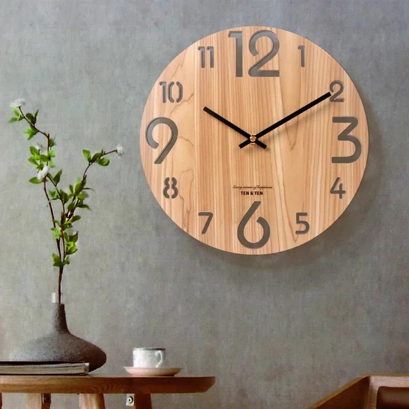 Horloge murale 3D en bois, Design moderne, style nordique, décoration de salon, cuisine, Art creux, 