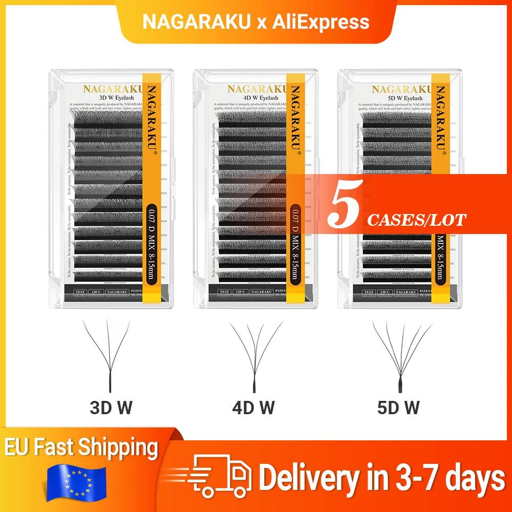 NAGARAKU Livraison Locale UE 5 Boîtes Extensions de Cils Pré-faits en Éventail Forme W Bloom 3D 4D 5