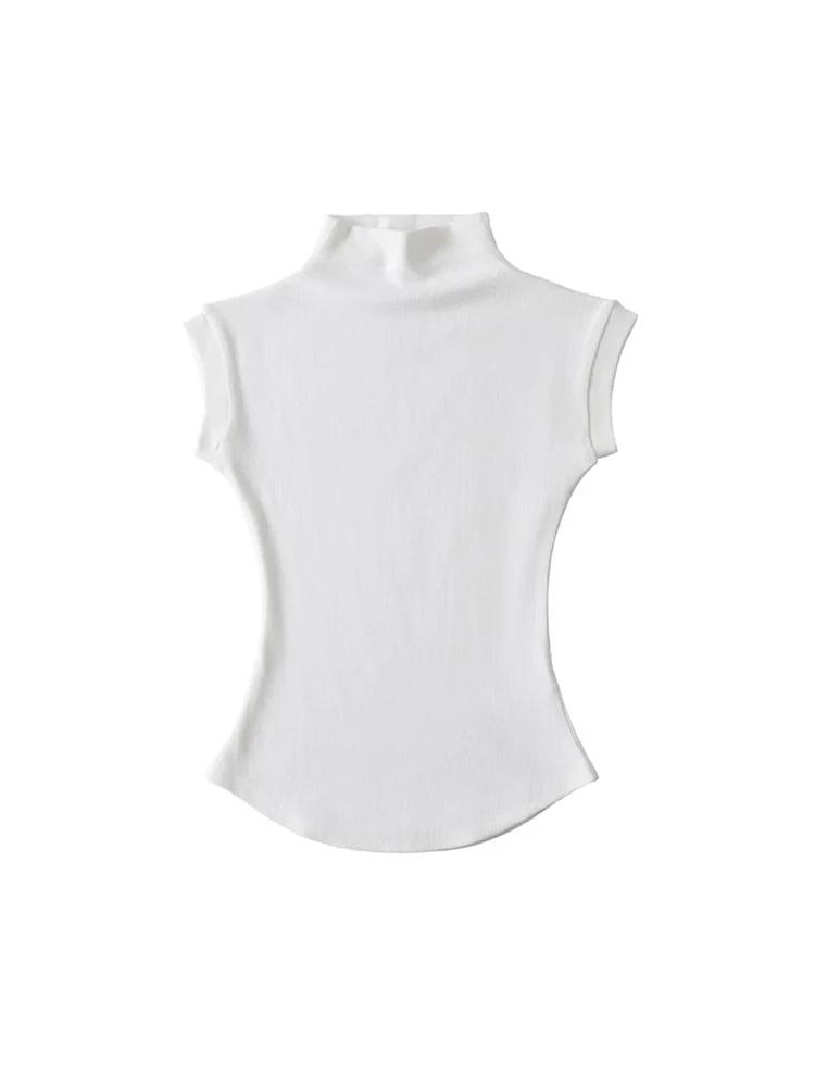 Femmes été Sexy col roulé sans manches T-Shirts hauts solide coupe ajustée pulls t-shirts décontract