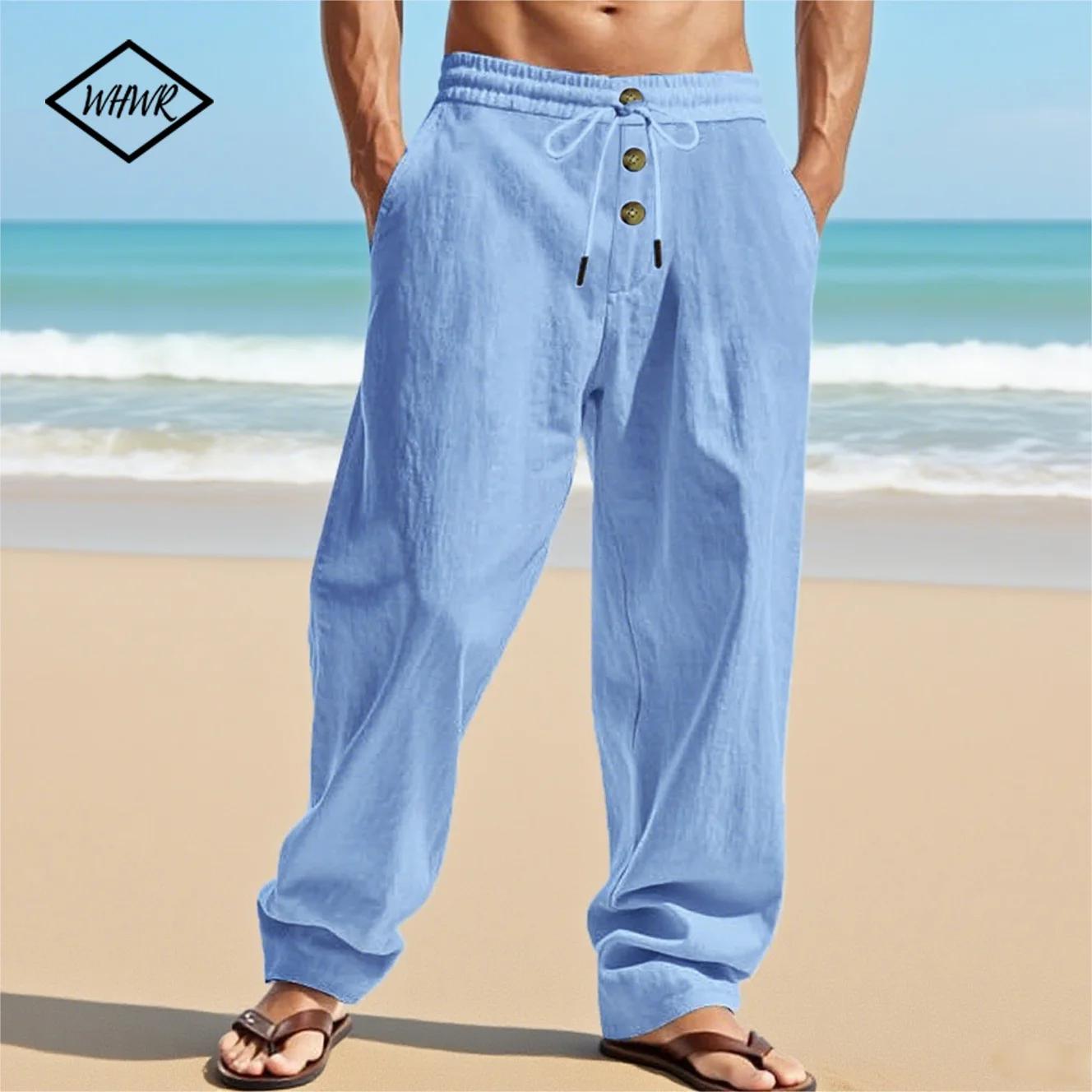 Pantalon respirant décontracté pour hommes, couleur unie, taille élastique, boutons, ample, Fitness,