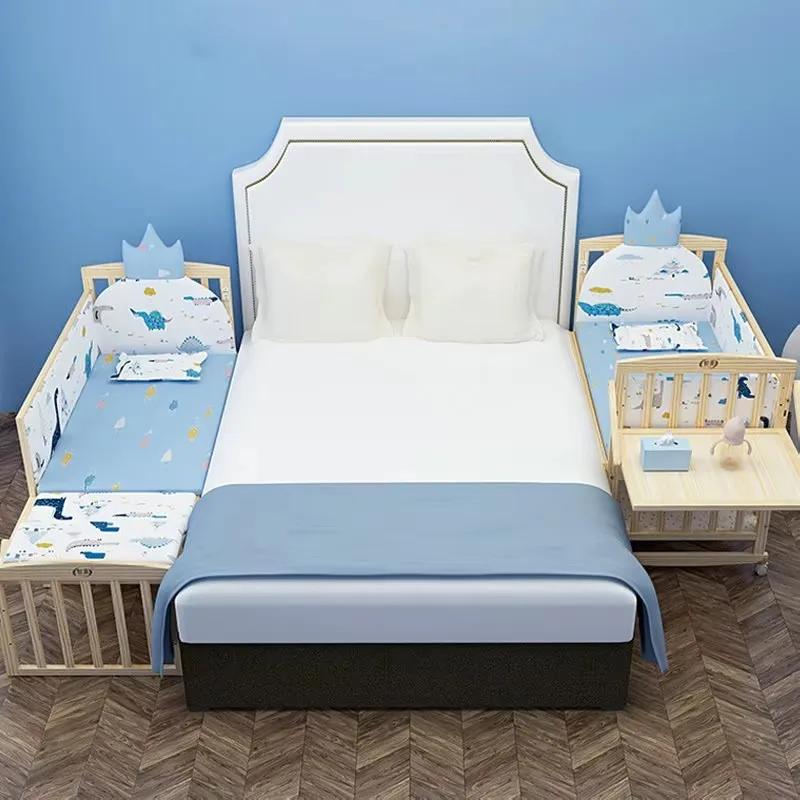 Lit bébé en bois de pin massif, lit double multifonctionnel, extensible jusqu'à 168 cm, adapté aux e